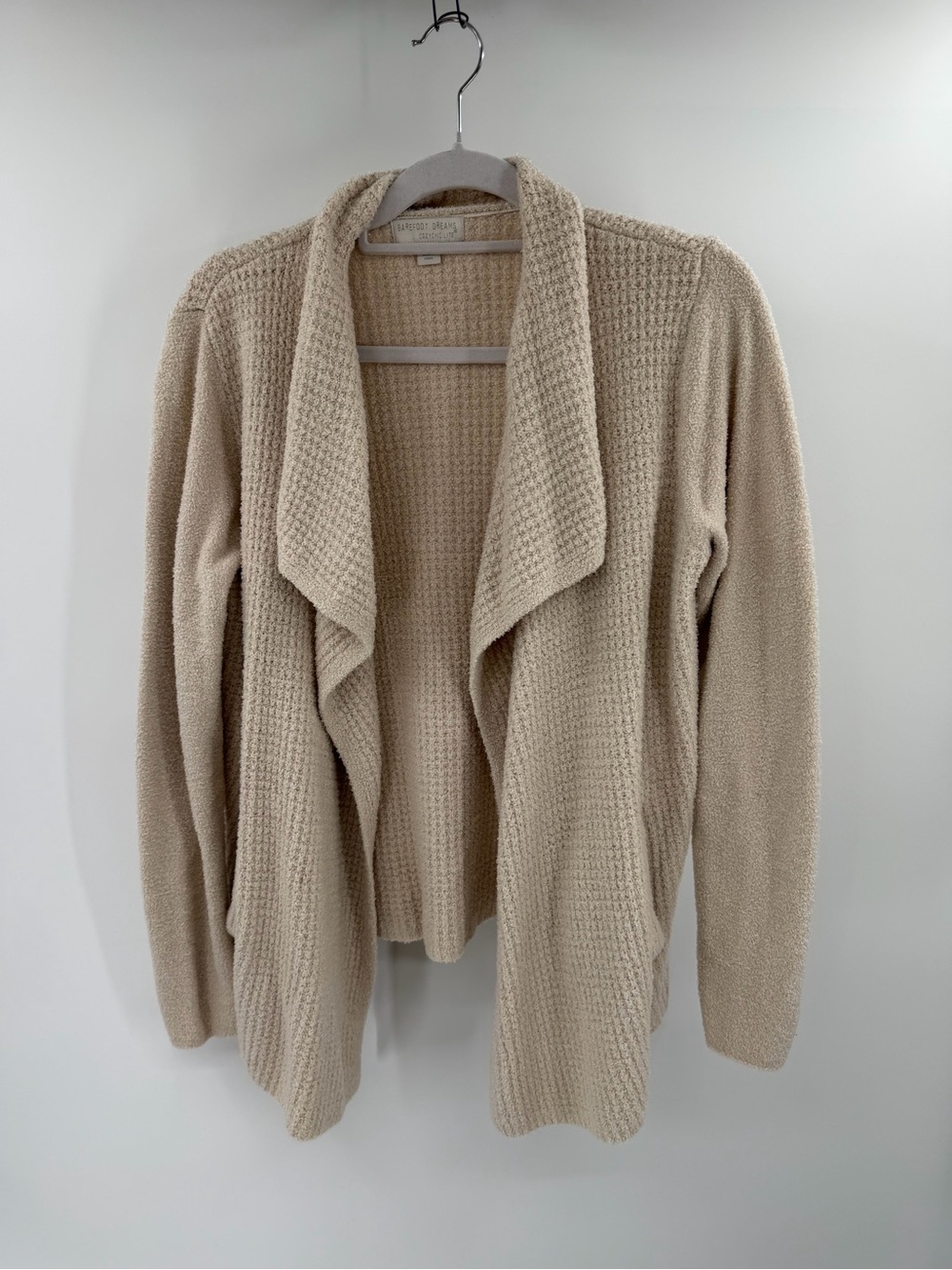 Barefoot Dreams Cozy Chic Lite Waffle Knit Cardigan Pockets Oatmeal Large